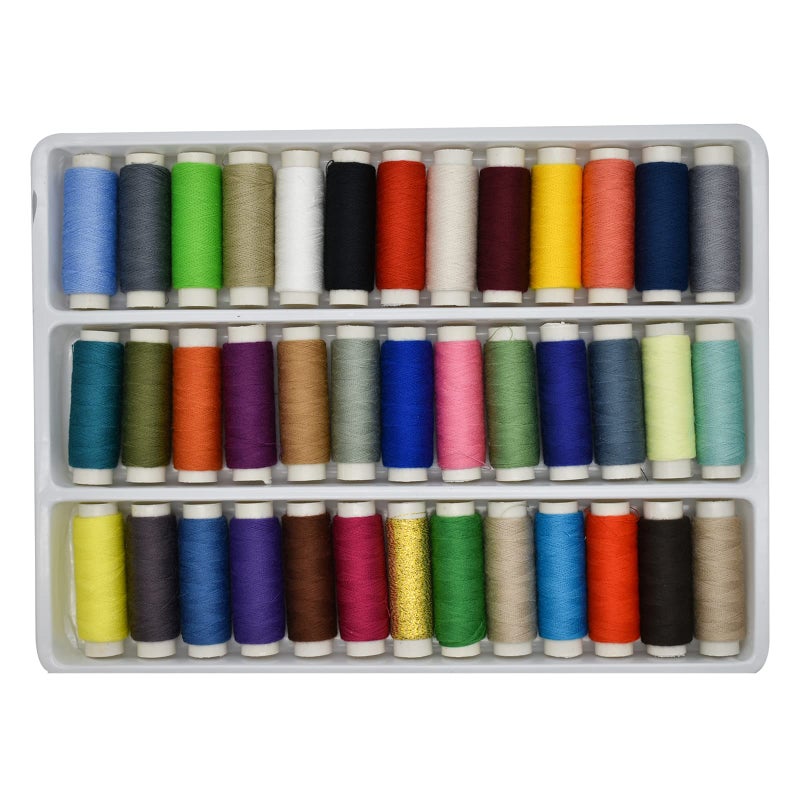 Maydahui Sewing Thread Assorted Spools 39 Color Kit for Sewing Machine Polyester 402 (200 Yards Each) + 30 PCS Sewing Needles + 1 PCS Soft Measuring Tape + 2 PCS Needle-threaders (Pack of 72) - Image 1